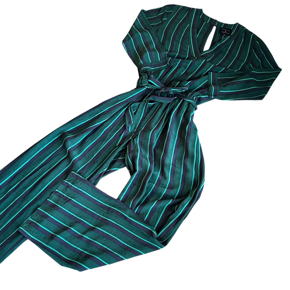 Selected Femme Anthropologie Striped Green Jumpsuit Women's‎ 6 (EU 36) Waist Tie
